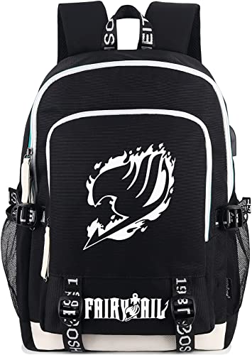 Roffatide Anime Fairy Tail Sac à Dos Lumineux imprimé collège Sac d'école Sac à Dos pour Ordinateur Portable avec Port de Charge USB et Port Casque