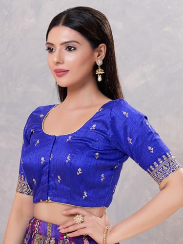 Image of Vamas Women's Silk Padded Self Design Half Sleeve Readymade Saree Blouse (X-1166.ELB)
