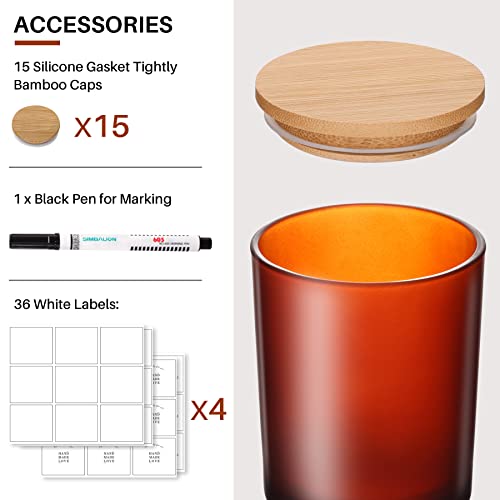 15-Pack 6 Oz Frosted Amber Glass Candle Jars With Bamboo Lids For Making Candles, Bulk Empty Clean Candle Containers - Dishwasher Safe #TOP2