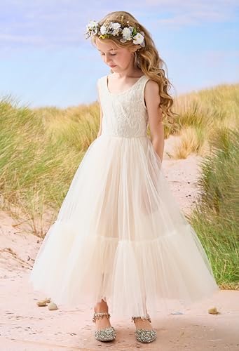 Flower Girl Dress Lace/Tulle Boho Toddler Dresses Ruffle Girl Dress for Wedding Garden Party Communion Beach3