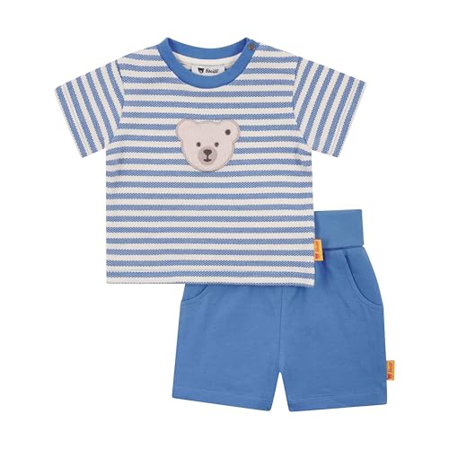 Steiff Set Shorts mit T-Shirt Kurzarm EU Größe 92 Blue Yonder Sommerhose kombiniert mit einem Kurzarm Shirt für jeden Anlass lockere Bequeme Passform