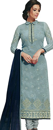 Chudidar Kameez gris largo bordado vestido tradicional Exotic India