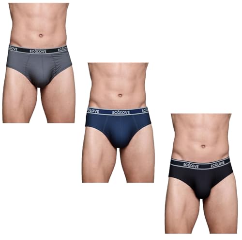 Image of EcoLove Men's Brief Underwear, Black Navy Blue Dark Grey with Elastic Waistband