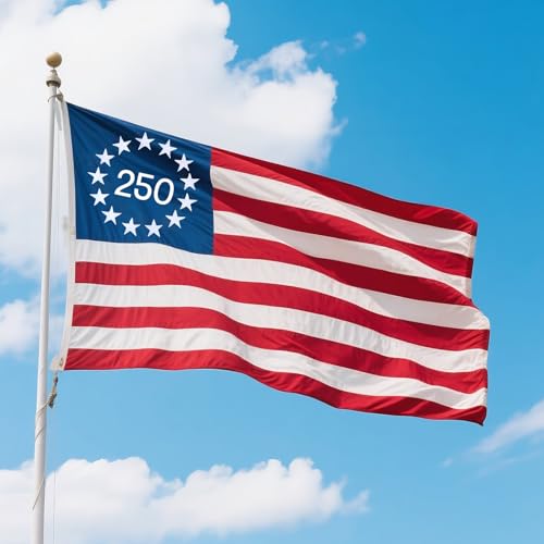 Anniversary American Flag 2.5x4 Ft Outdoor, Heavy Duty Deluxe Spun Polyester USA Flag, High WindAnniversary USA Flag 2.5x4Ft, Reinforced Anti-Fray Quadruple Stitching,Vibrant Fade Resistant for Celebration American Flag Anniversary