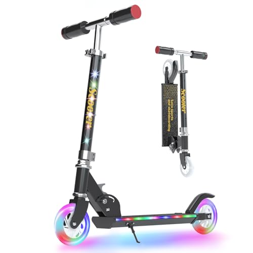 YEE RUN Roller Kinder 6 Jahre, Roller Kinder 3-12 Jahre, faltbar, leicht, mit LED Leuchträdern, Hinterradbremse, 3 Stufen Höhenverstellbar, 4 Zoll Räder für 50KG Max.