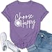 Graphic Tees for Women Choose Happy Letter Print Shirts Sunflower Women T Shirt Inspirational Short Sleeve Casual Tops Light Purple-S