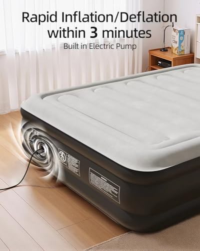 CHILLSUN 2025 Upgraded Air Mattress Full with Built in Pump, 18" Raised Comfort Blow up Mattress, Inflatable Mattress Colchon Inflable, Flocked Top Air Bed with Storage Bag for Home Camping & Guests