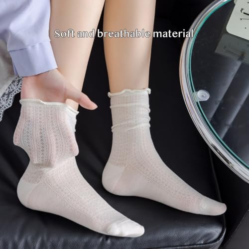 Lenzing Modal Mesh Lace Socks for Women, Breathable Summer Crew, Ruffled Edge Design3
