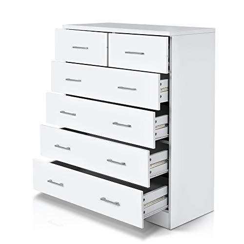 Artiss Chest of Drawers 6 Drawer White Tallboy, Dresser Clothes Storage Cabinet Organizer Lowboy Bedside Table Bedroom Furniture Home Living Room Hallway Entryway