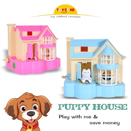 Image of Toyzone Impex Pvt Ltd Puppy House Coins Bank Blue |Classic Puppy House Toy | Coin Stealing Puppy House |House of Puppy | Coin Collecting Saving Bank for Kids |for 3+ Year