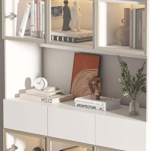 image for FUNISIR Curio Display Cabinet with Light, Storage Shelves with Pop-up 