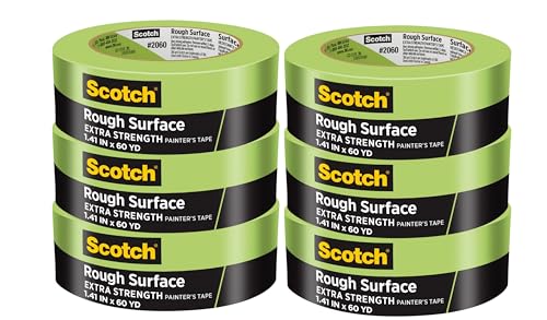 Scotch Rough Surface Painters Tape 2060-36AP 1.41 in x 60.1 yd (36mm x 55m) 6-Pack Strong Adhesive Clean Removal Tear-Resistant Masking Tape for Brick Concrete Stucco Textured Surfaces
