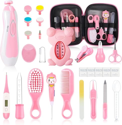 Image of Baby Healthcare and Grooming Kit,27 in 1 Baby Electric Nail Trimmer Set, Baby Grooming Kit,Newborn Nursery Health Care Set,Infant Comb,for Newborn Infant Toddler Kids (Pink)