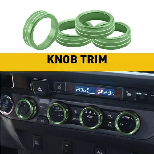 Image of Aluminum Alloy AC Knob Covers Kit for Toyota Tacoma 2016-2023 (4pcs Green) - HVAC Control Button Covers, Metal Air Conditioner Dial Covers, Durable Interior Upgrade Accessories