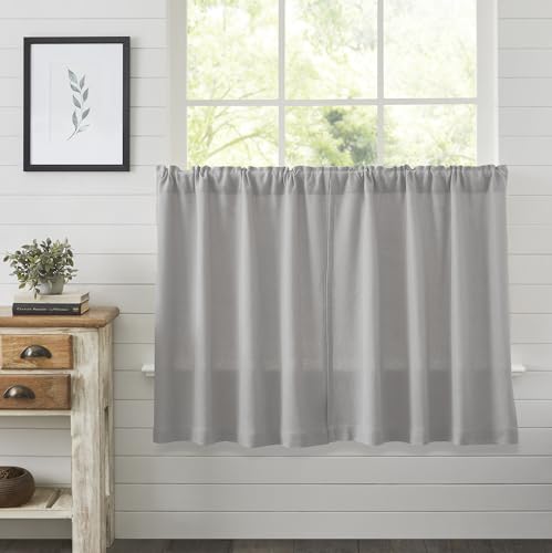 VHC Brands Burlap Dove Grey Farmhouse Curtains Tier Set of 2 L36xW36