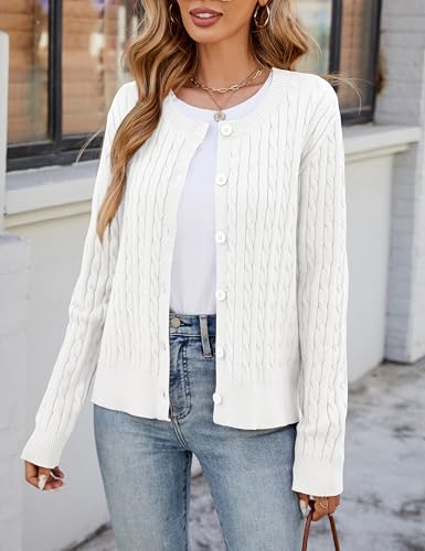 Ezbelle Women's Long Sleeve Cardigan Sweaters Button Down Fall Outfits Cable Knit Tops Open Front Jacket3