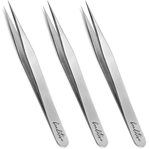 Beaditive High Precision Tweezers 3 Pack - 4.7" Craft Tweezers for Sewing, Beading & DIY Crafts - Non-Serrated Jewelry Tweezer Set with Fine Point Tips - Stainless Steel Needle Nose Hobby Tweezers Cover