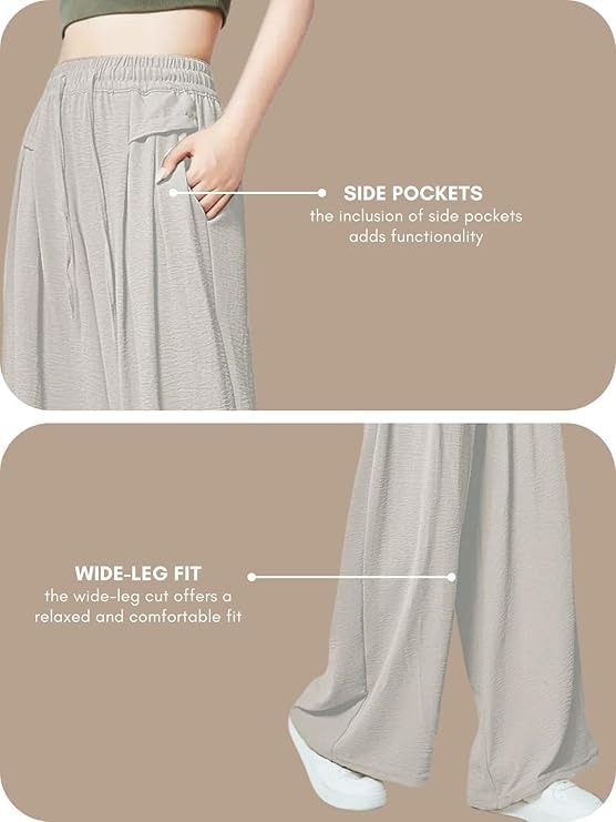 Image of GRECIILOOKS High Waist Polycotton Trousers for Women - Flared Parachute Pants with Side Pockets | Casual Travel Cargo Pants (Available in Plus Size and Value Pack)