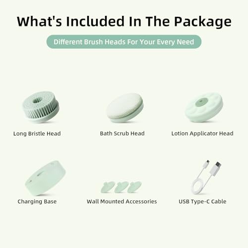 Oh,XIYU. Electric Body Brush Back Scrubber for Shower, Waterproof Long Dual Handle Power Body Scrubber with 3 Heads, Rechargeable Bath Brush & 2 Speeds, for Cleansing, Exfoliating and Massaging Skin