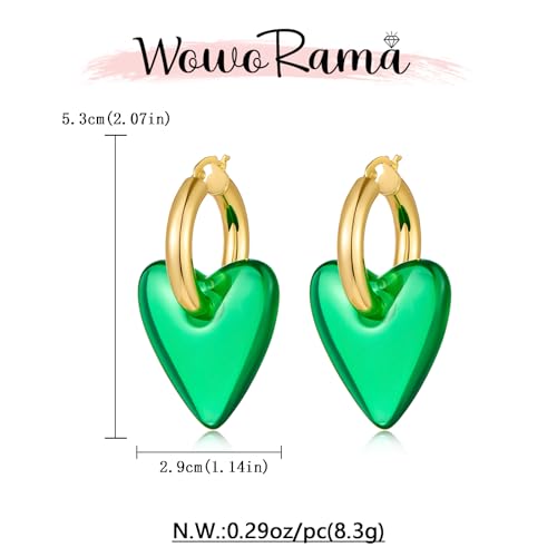 WOWORAMA Acrylic Resin Earrings for Women Green Red Heart Hoop Earrings Convertible Gold Chunky Hoops Lightweight Statement Dangles Earring