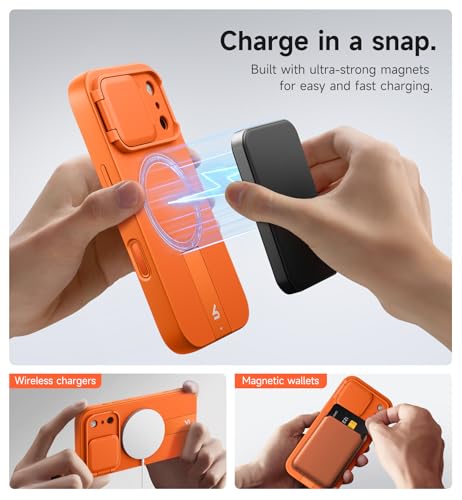 Image of SURITCH for iPhone 17 Pro Max Case with Camera Control Cover, Camera Cover and Adjustable Kickstand, Compatible with MagSafe, Shockproof Bumper Protective Cases 6.9 Inch, Orange