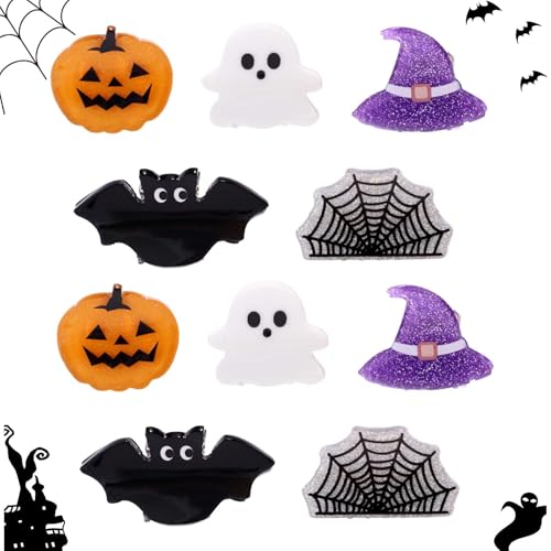 10pcs Mini Halloween Hair Claw Clips, Acrylic Mini Bat Pumpkin Hair Clips