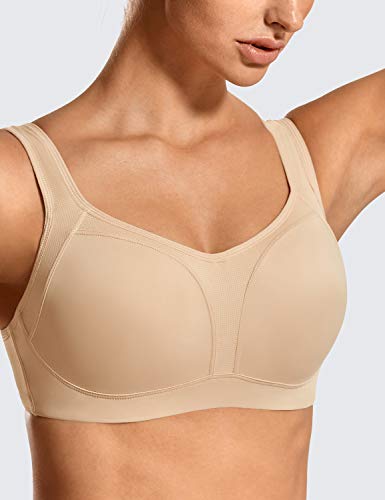 Syrokan Women'S High Impact Underwire Sports Bra High Support Large Bust Padded Adjustable Straps Running Bra Beige 34D thumb #2