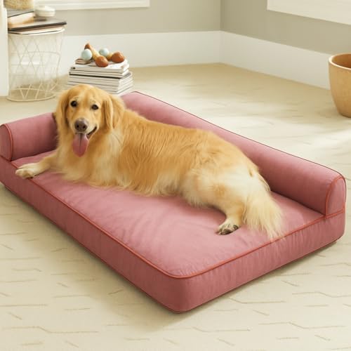 Image of gorgeous Dog Beds Memory Foam Orthopadic Large Bed Waterproof Layer for Labrador, Bulldog, Retriever, Poodle, Large Breed Dogbed (Pink Rose, 36x27x6)