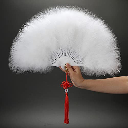 Abanico de mano plegable de plumas estilo japonés para bodas