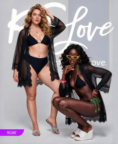 Image of RSLOVE Women Lace Kimono Robe Sexy Babydoll Lingerie Mesh Cover Up Bridal Lingerie