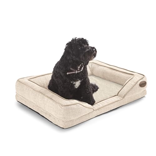 Silentnight Orthopaedic Dog Bed - Cosy Comfortable Pet Bed with Ergonomic Foam Body & Head Support - Super Soft & Sturdy Woven Removable Washable Cover, Non-Slip Base, Small 49x65cm, Natural