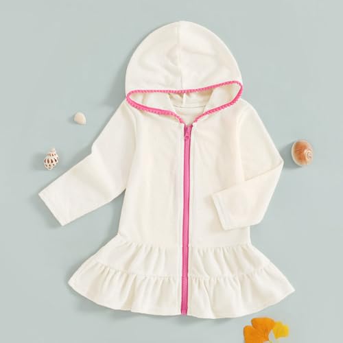Toddler Girls Swimsuit Cover Up Long Sleeve Zip Up Terry Cloth Hooded Beach Dress Kids Bathing Suit Pool Towels3