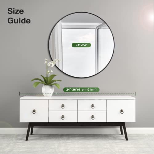 Bailaba 24 Inch Black Round Mirror For Wall, Metal Frame Vanity Circle Mirrors Wall Mounted Matte Home Decor Mirror For Bedroom Living Room Entryway Hallway #TOP5