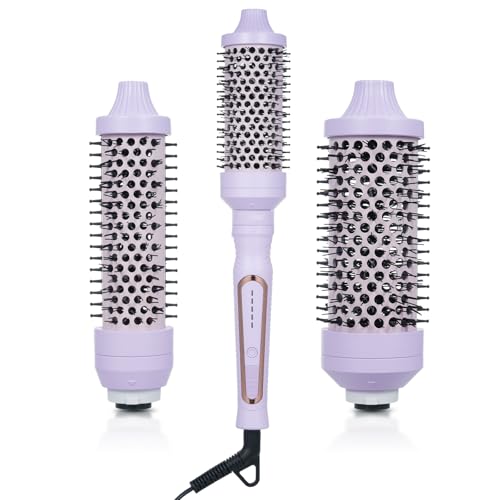 Thermal Brush Heat Round Brush, Curling Iron & Hair Straightener with Temp Settings, Curling Brush for All Hair Types, Purple