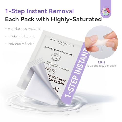 SAVILAND Advanced Nail Polish Remover Pads: 100 PCS Nail Polish Remover Wipes Super-sized 1-Step Instant Removal For Nails Pad Non-Irritant Individually Wrapped Pads For Salon Use