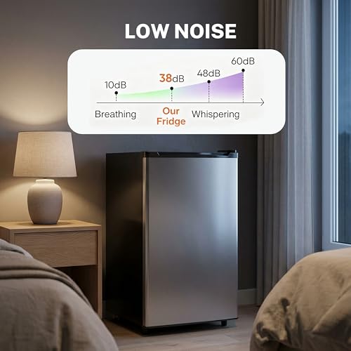 Image of 3.2 Cu.Ft Mini Fridge with Freezer, 1 Door Small Refrigerator with Adjustable Thermostat Energy-efficient Low Noise, Compact Fridge for Bedroom, Office, Dorm, Silver
