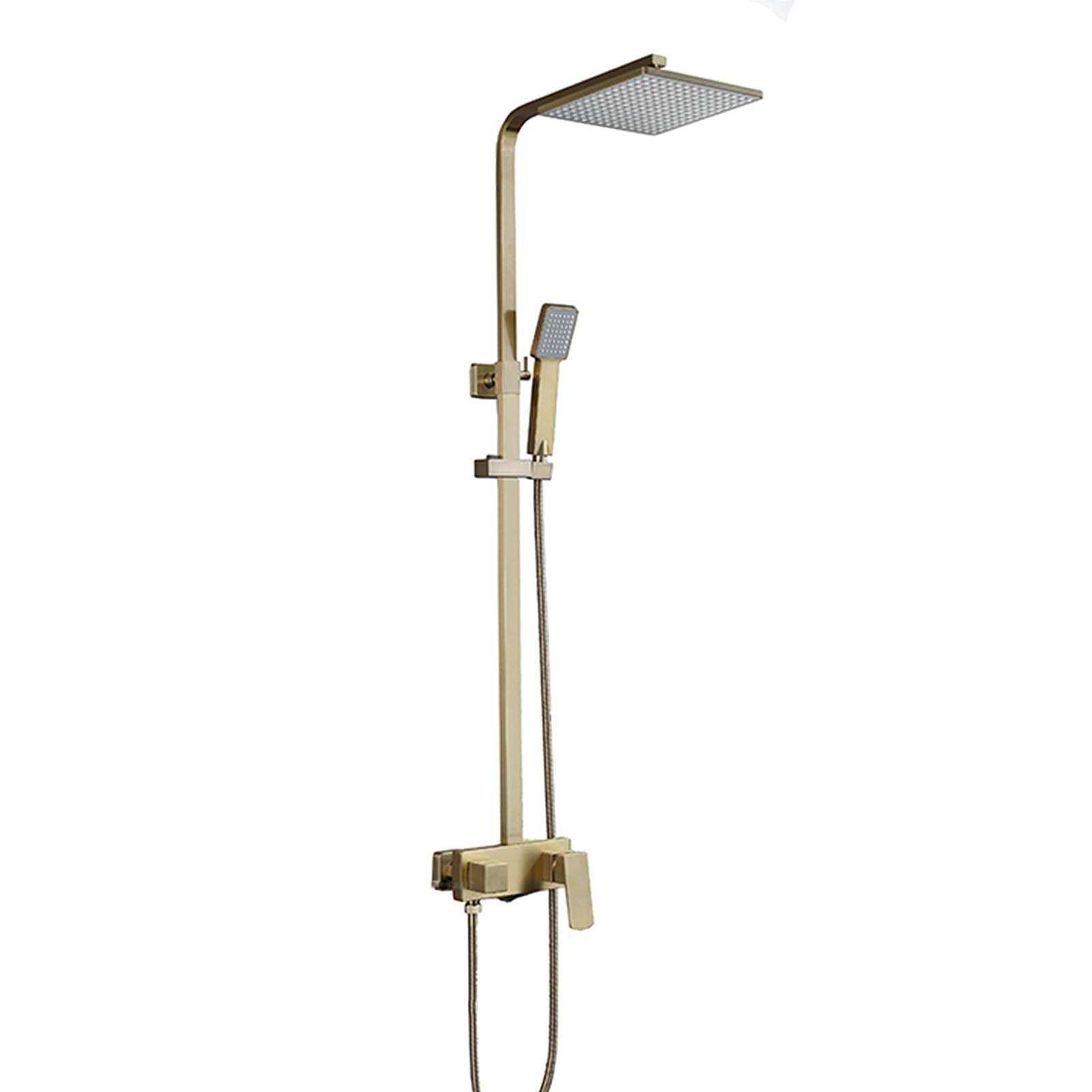 OZBMA Brush Gold Rain Mixer Shower Set, Luxury Brass Bathtub Tap, Wall Mount Exposed System with Tub Spout, Bathroom Faucet Set