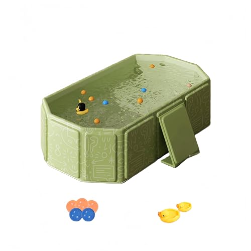 Image of Foldable Bathtub for Kids, Toddler Bath Tub with Drain Plug, Foldable Baby Shower Tub with 5 Balls and 2 Ducks, Portable Bathroom Pool Water Toy, Cat Dog Wash Shower Basin (Green)