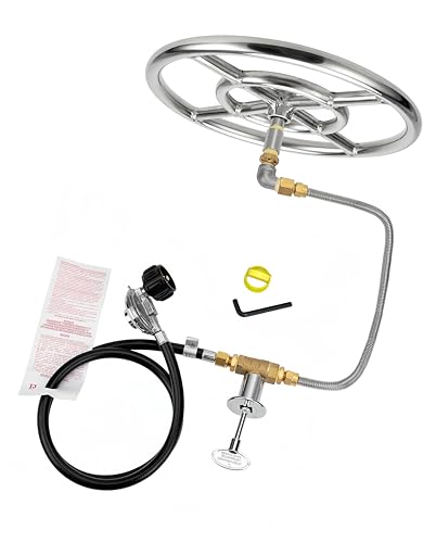 DIY Round Gas Fire Pit Kit with 12-Inch Stainless Steel Fire Pilot Installation Kit,Fire Ring Burner Valve Assembly Kit Replacement for Propane Gas Fire Pilot, Outdoor Fireplaces 90000 BTU