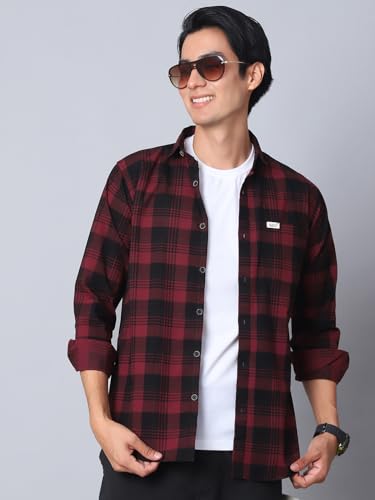 Image of Majestic Man Comfort Cotton Slim Fit Checked Casual Shirt for Men
