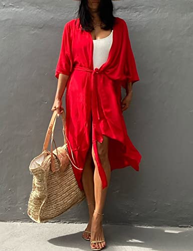 Image of Bsubseach Stylish Tie Dye Open Front Long Kimono Swimsuit Coverup for Women