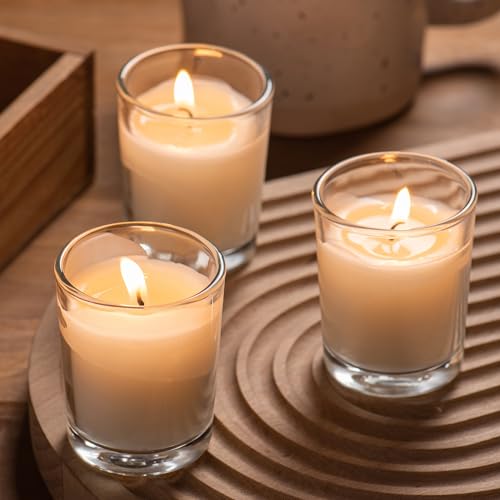 Housecret HS-WSVC-24 Pack Warm White Unscented Clear Glass Filled Votive Candles. Hand Poured Wax Candle Ideal Gifts thumb #6