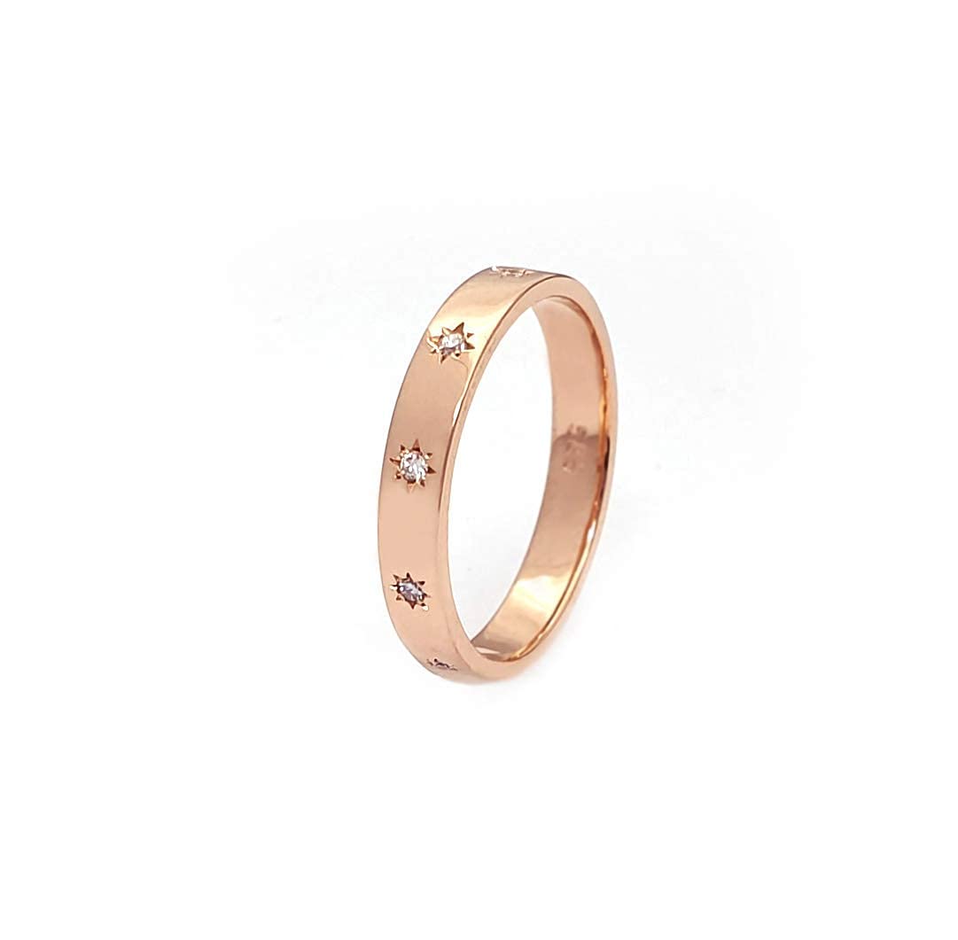 Elegantes Schmuckkästchen Frauen 10 Diamanten Ewigkeit Ehering in massivem Gold 9k, 14k &18k, Polaris Diamantband, Stern Kompass Diamantring, North Star Diamant Ring