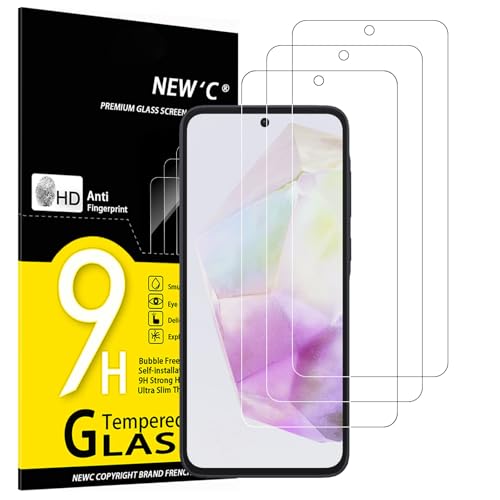 NEW'C Lot de 3, Verre Trempé pour Samsung Galaxy A35 5G (6,6 Pouces) Film en Protection écran efficace contre les Rayures - sans Bulles - Ultra Résistant (0,33mm HD Ultra Transparent) Dureté 9H Glass