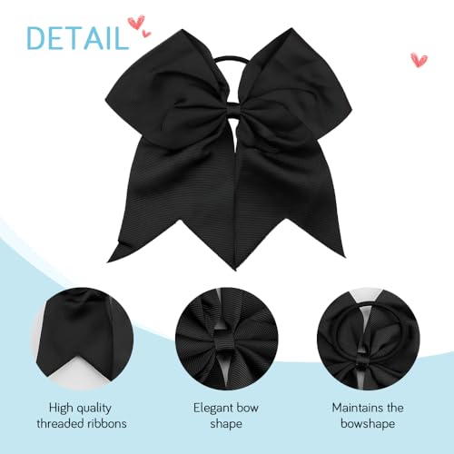 Cheer Large Bow Bows - Black Ribbons & Ponytail Hair Bands (2 Pcs, 8 Inch) for Girls, 1 count (Pack of 2) - Image 3