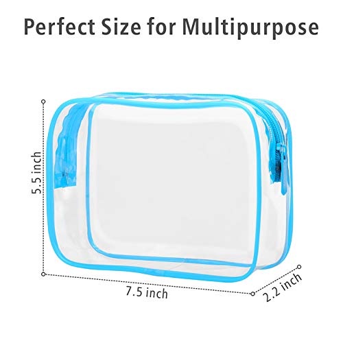Image of Clear Makeup Bag, Packism Waterproof TSA Approved Toiletry Bag Quart Size Bag, Clear Makeup Bags with Zipper Travel Cosmetic Bag, Carry on Airport Airline Compliant Bag, 3 Pack, Blue