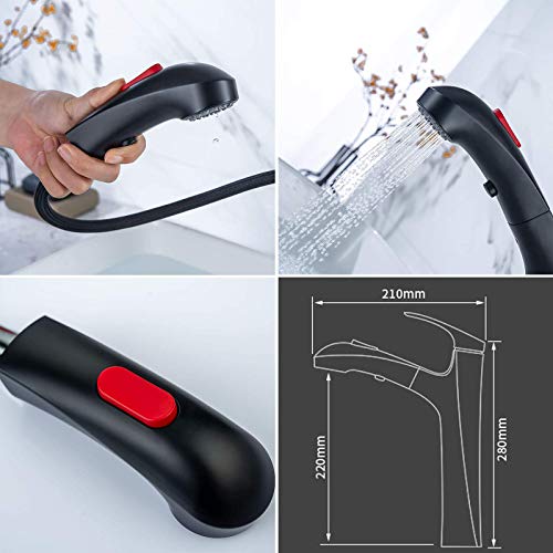 Robinet de lavabo monotrou mitigeur chaud et froid avec douchette rétractable haut