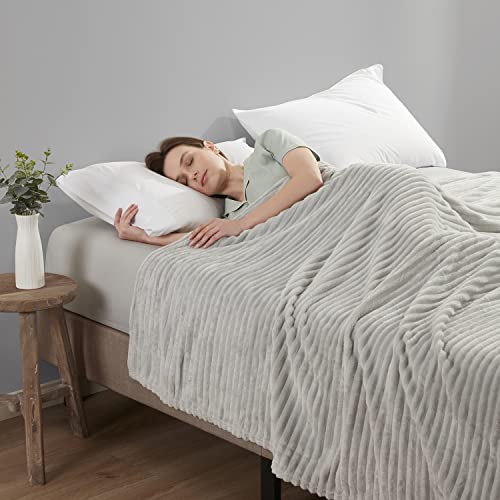 Image of Nestl Light Grey Blanket King Size for Bed - Cozy Warm Fuzzy Blankets for Women, Plush Large Fleece Throws for Girls - Silver, 108 x 90 Inches