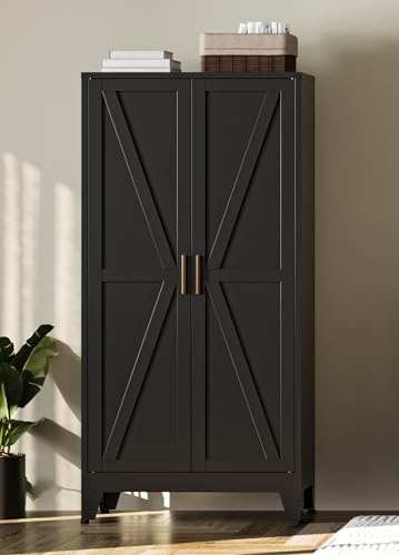Image of Bevivog 61 inch Kitchen Pantry Cabinet, Farmhouse Metal Storage Cabinet with 2 Doors and 3 Adjustable Shelves, Metal Pantry Closet Cabinets for Kitchen Bathroom, Home Office, Living Room