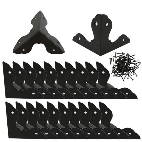 Image of 24PCS 1.3 inch Metal Box Corner Protector, Black Triangle Edge Decorative Case Corner Edge Guard Protector Metal Cabinet Table Edge Cover